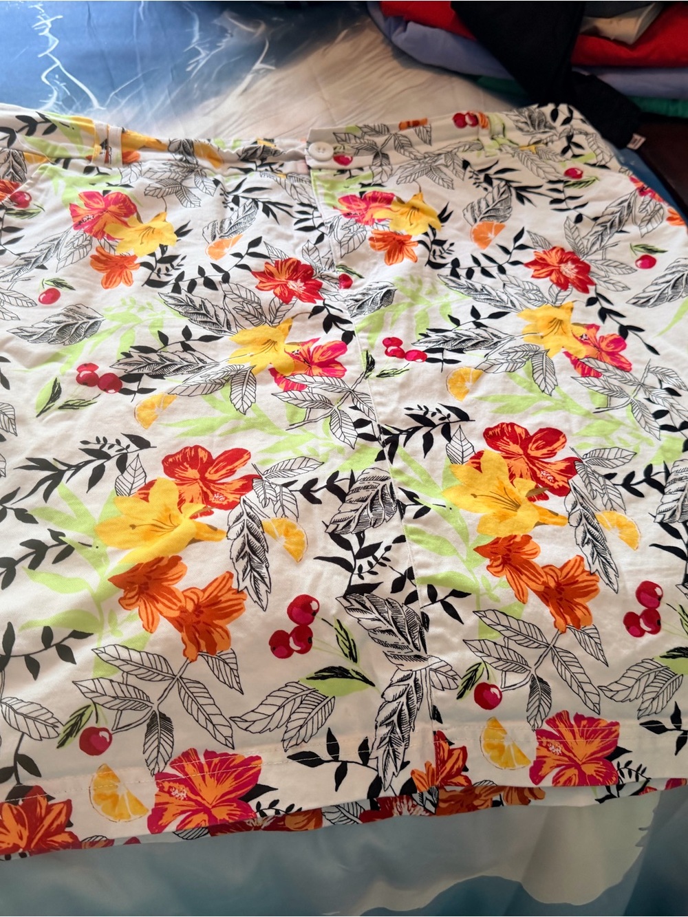 Floral Tropical Print skort - White with Yellow & Orange Flowers